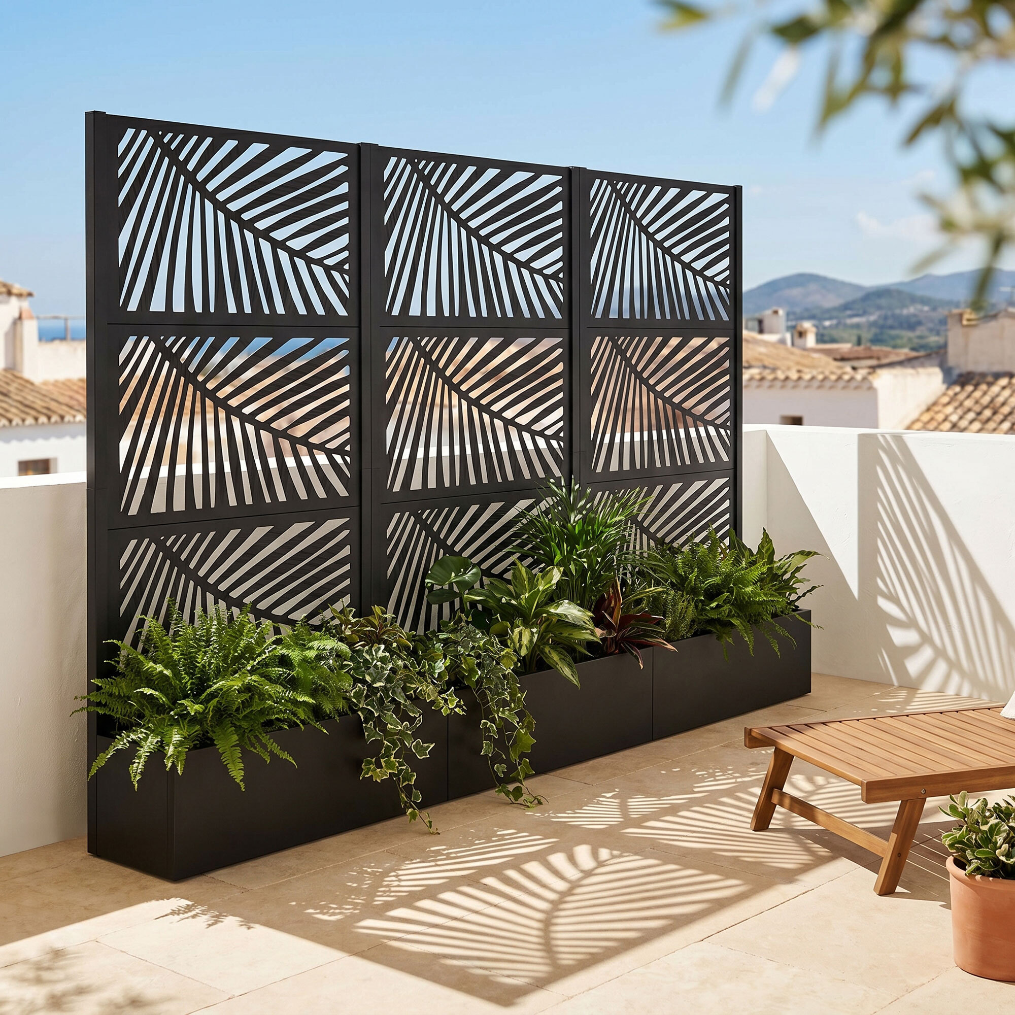 Kisha - Fioriera Da Giardino Separe Con spalliera 98x180x30 cm Contenitore in Metallo Nero