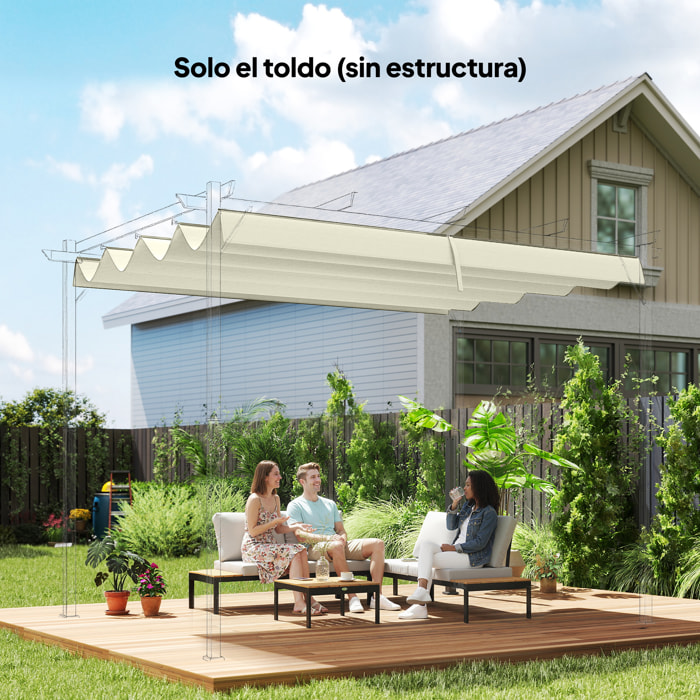 Techo de Pérgola 3x2,5 m, Techo de Repuesto Retráctil para Marco de Pérgola de 3x2 m, UV30+, Toldo de Tela Solo para Cenador Jardín con 8 Orificios de Drenaje, Crema