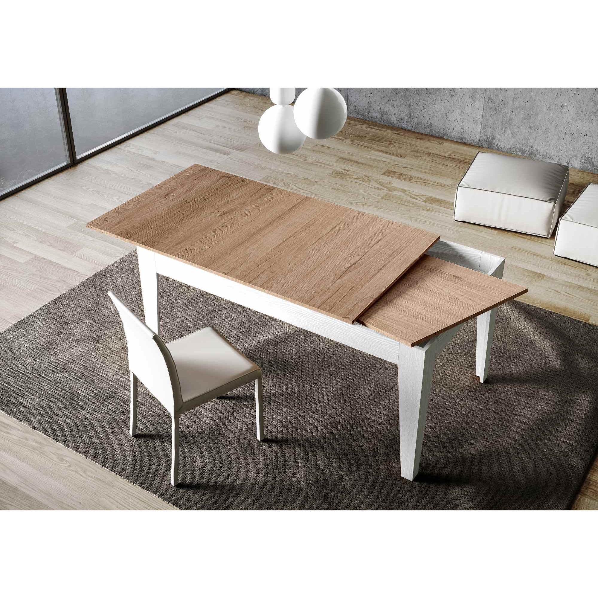 Mesa extensible 90x120/180 cm Cico Mix tapa Roble Natural patas Fresno Blanco