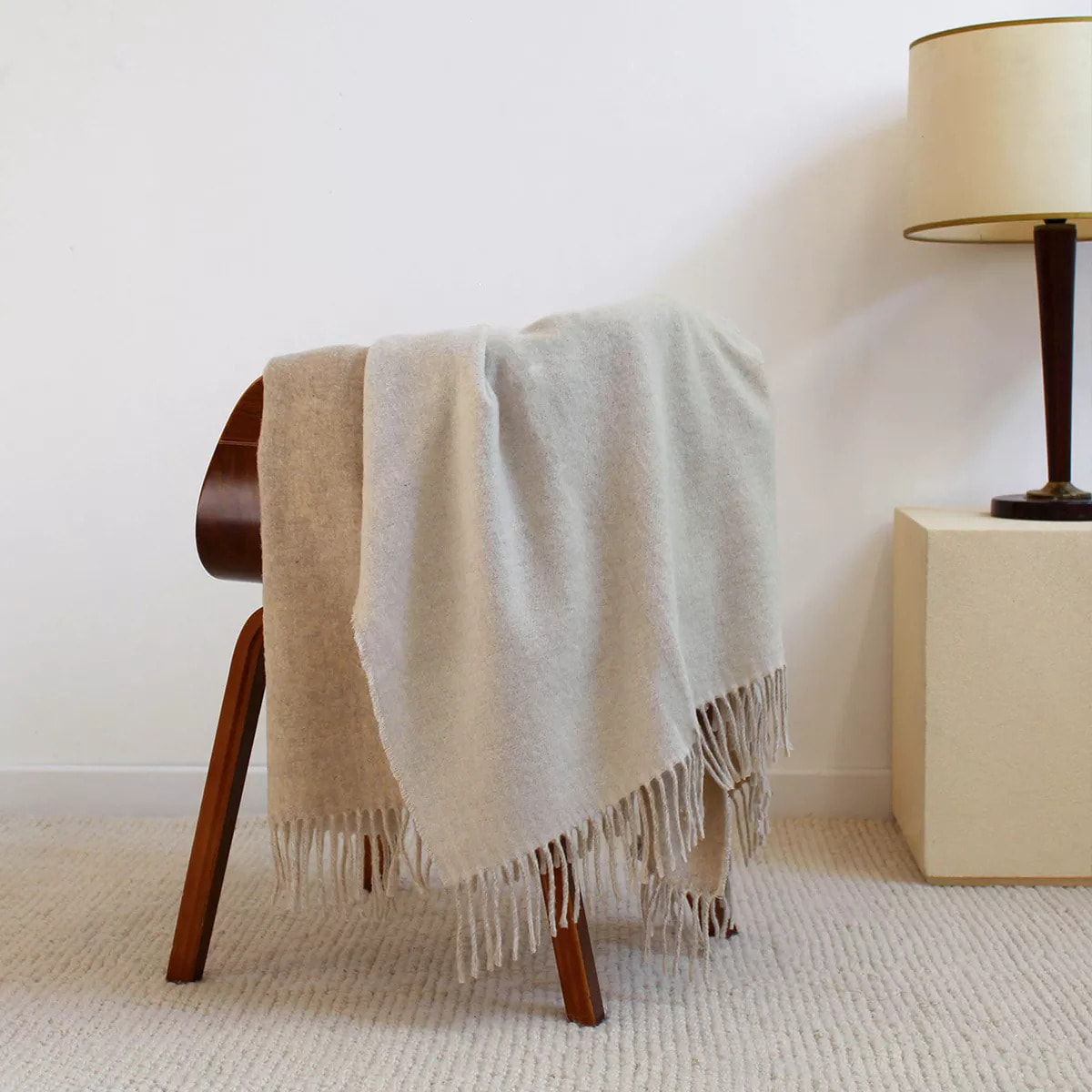 Plaid laine & autres fibres uni beige ecru Duetto naturel