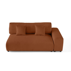 Garance - module d'assise 3 places avec accoudoir droit - en velours côtelé - Terracotta