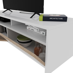 Mobile Porta TV Moderno Parete Attrezzata Con 2 Ante E 2 Vani A Giorno Mobiletto Salvaspazio Da Terra Per Televisione 130 x 40 x 35 Cm Bianco E Rovere