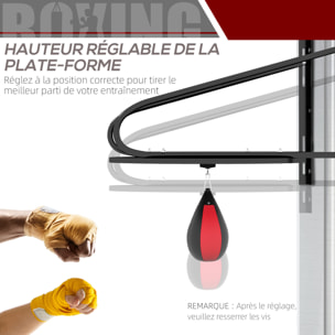 Punching ball poire de vitesse boxe avec support plateau tournant + pompe MDF acier revêtement synthétique rouge noir