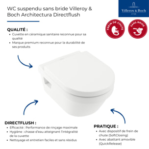 WC suspendu sans bride Architectura Directflush + abattant frein de chute