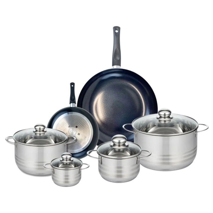 Ensemble de 2 Poêles de cuisson 20 et 32 cm et 4 faitouts 12, 16, 20 et 24 cm Elo Prima Brillant
