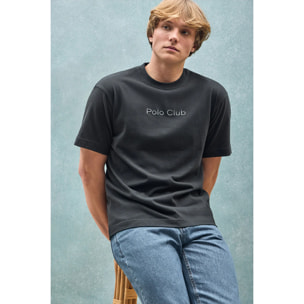 Camiseta negra de manga corta y cuello redondo con logotipo Polo Club