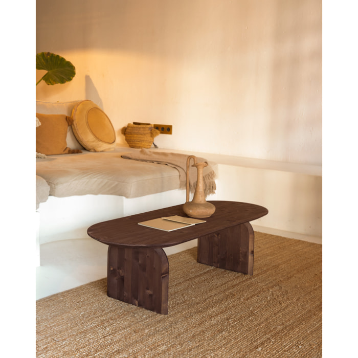 Table basse ovale en bois massif ton noyer en différentes tailles