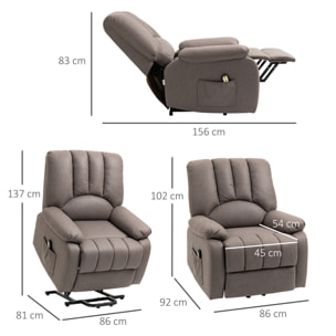 Fauteuil de relaxation électrique - fauteuil releveur inclinable - repose-pied ajustable - microfibre polyester gris