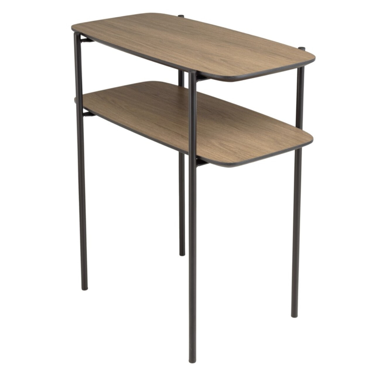 JULIA - Table d'appoint double plateau couleur mocha pieds métal noir