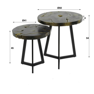 Table gigogne ronde en teck recyclé noir et or (2 pièces) NOVA