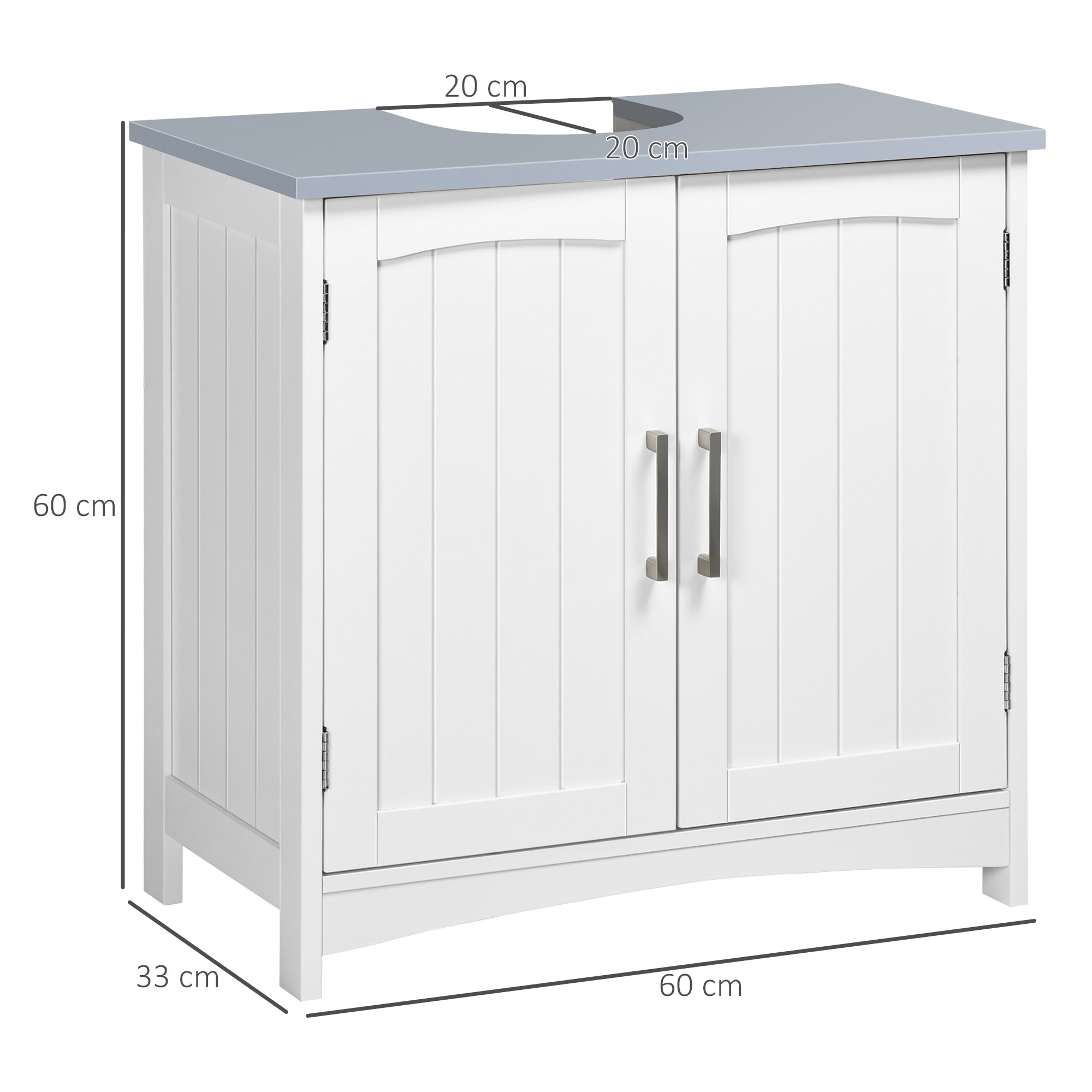 Meuble sous vasque sur pied 2 portes étagères dim. 60 x 33 x 76 cm blanc gris