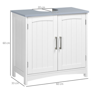 Meuble sous vasque sur pied 2 portes étagères dim. 60 x 33 x 76 cm blanc gris