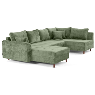 Rune - canapé panoramique d'angle droit 7 places en velours texturé - Vert sauge