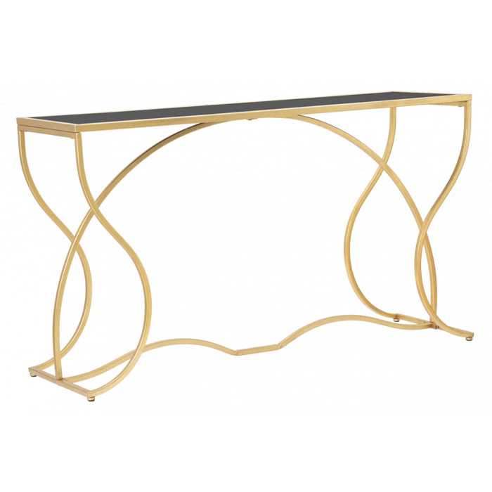 Console elegante, struttura in metallo dorato, con ripiano in vetro temprato, colore oro, Misure 40 x 75 x 130 cm