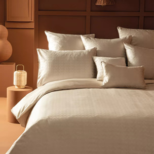 Housse de couette satin de coton motif jacquard beige Adagio lin