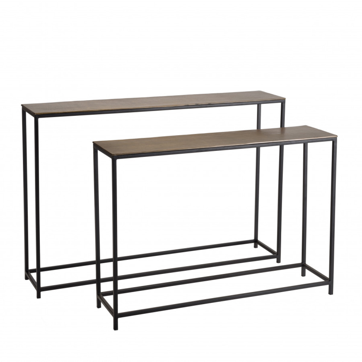 JONAS - Set de 2 consoles gigognes aluminium doré et noir pieds métal