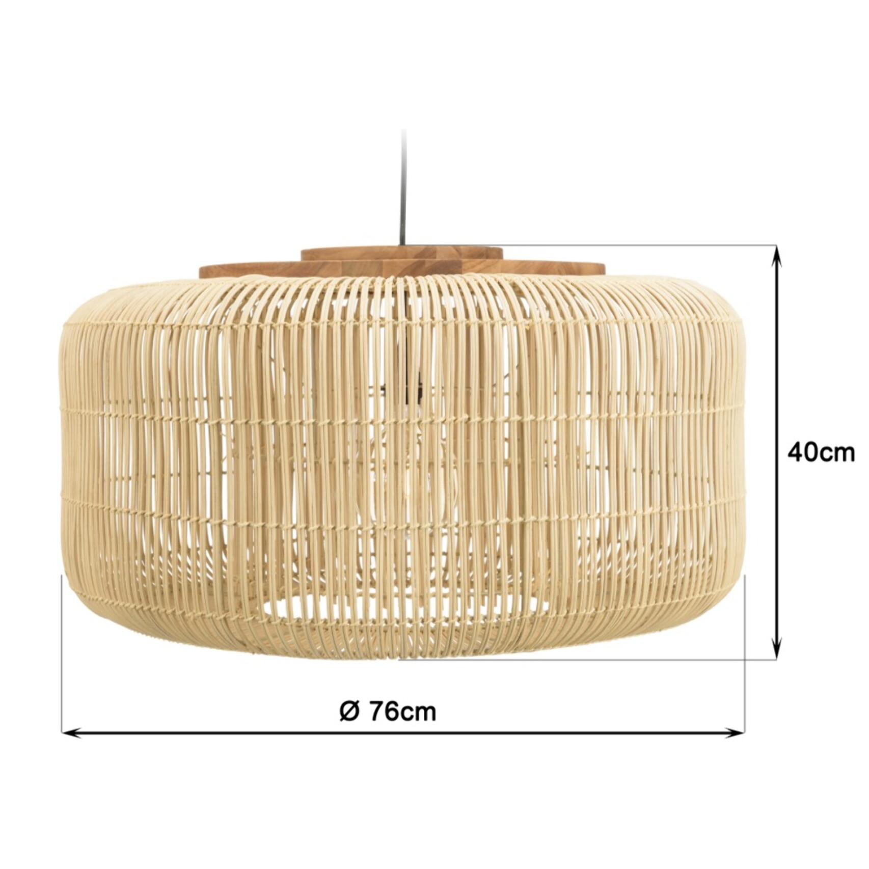 SIXTINE - Suspension 'seau' 76x76cm en rotin couleur naturelle et teck