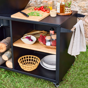 Brasero barbecue Ø80cm. grille de cuisson. stockage bois. coloris noir + housse de protection. L 138 x P 82 x H 114 cm