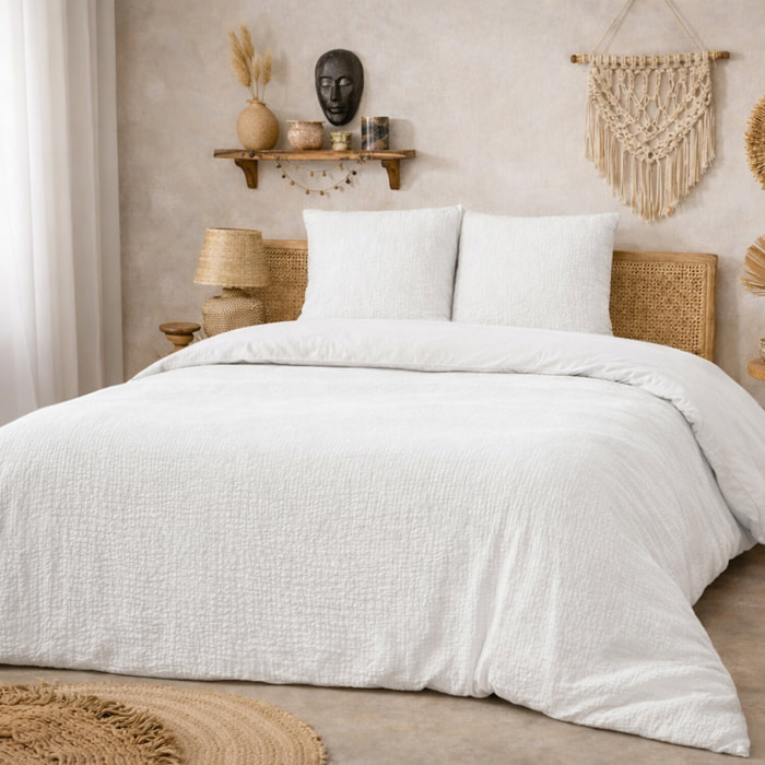 Parure housse de couette avec taie en gaze de coton - Violette Uni Blanc