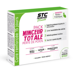 Pack Minceur Totale - Cure Perte de Poids 3 en 1 - Brûle & Déstocke les graisses installées - Convient aux Vegan - Actifs Naturels - Sans Gluten - Pilulier offert - Cure 15 jours