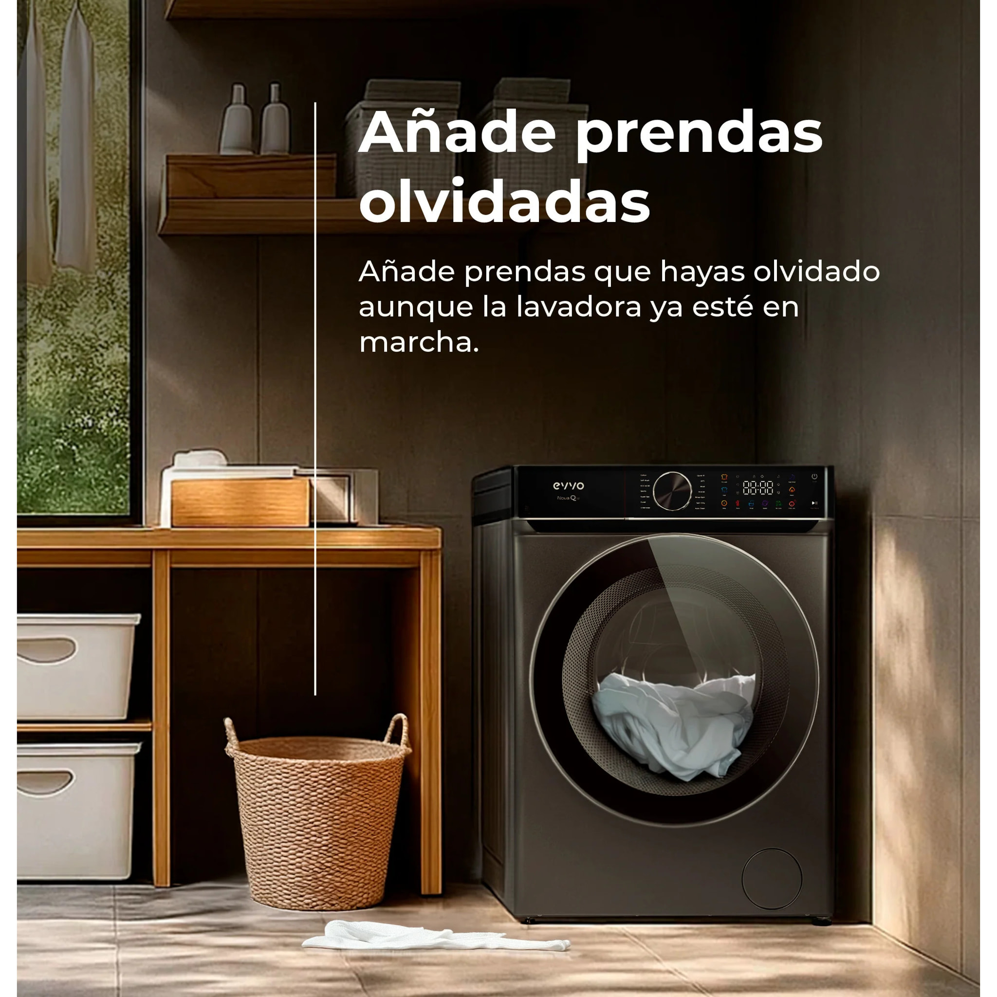 EVVO Lavadora 10 kg Nova Q10x, 1400 rpm, Clase A, Motor Inverter eDRIVE, 14 programas, vapor Steam Wash, lavado rápido 15', inox