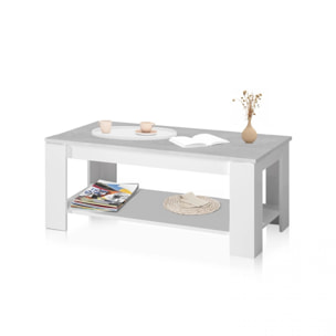Mesa de centro elevable con almacenaje en blanco mate y gris cemento 120x43-54 cm Lya Blanco Artik (Blanco Mate) - Gris Cemento