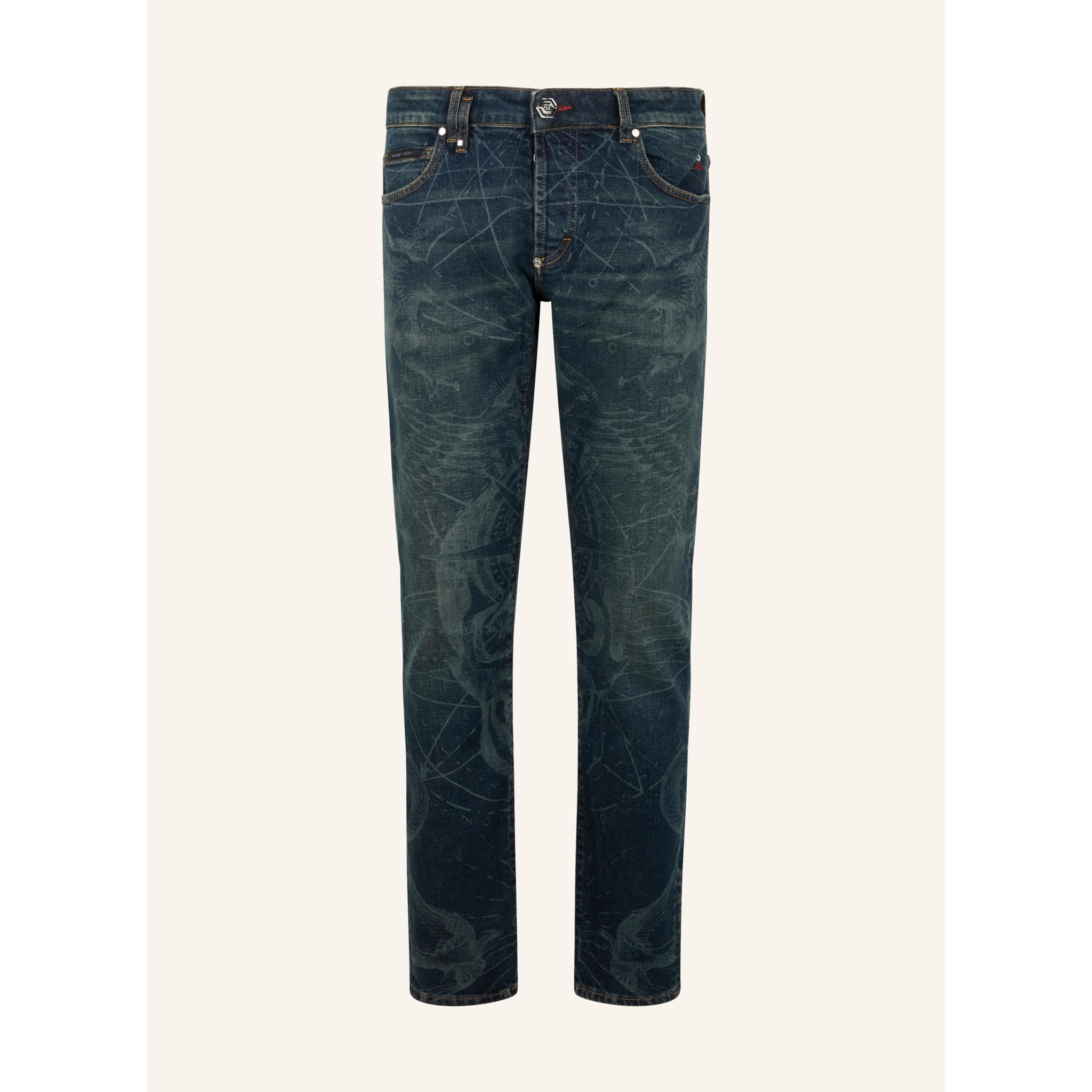 PHILIPP PLEIN Printed Super Straight Cut Jeans Tattoo