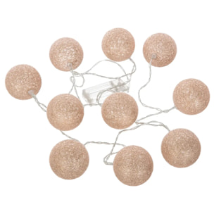 Guirlande LED enfant "Glitter" - 10 boules - coton et cuivre - rose - L175 - 5 cm