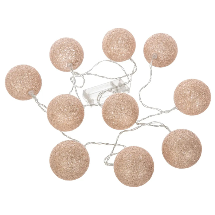 Guirlande LED enfant "Glitter" - 10 boules - coton et cuivre - rose - L175 - 5 cm