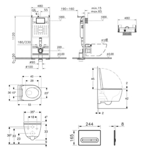 Pack WC Bâti-support autoportant V-Fix Core + WC sans bride Geberit iCon + Abattant SoftClose + Plaque noire mat (VFTFICON-6)