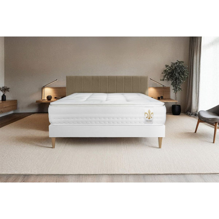 Ensemble Matelas Vingt-Huit PLUS - 28cm - Ressorts ensachés et mémoire de forme - Tensions allégées - Sommier kit Blanc