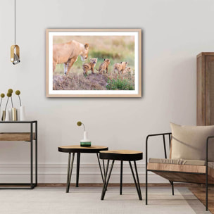 Affiche animaux let's go mom Affiche + cadre en bois - Chêne