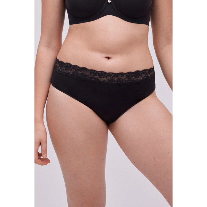 Slip midi in cotone con dettagli in pizzo avorio