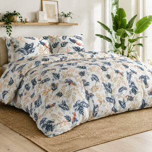 Parure housse de couette 100% percale de coton motif topical feuillage et oiseaux - Oizel