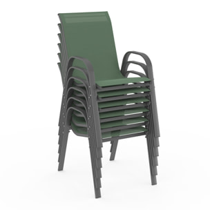 Chaises de jardin empilables textilène vert - lot de 6