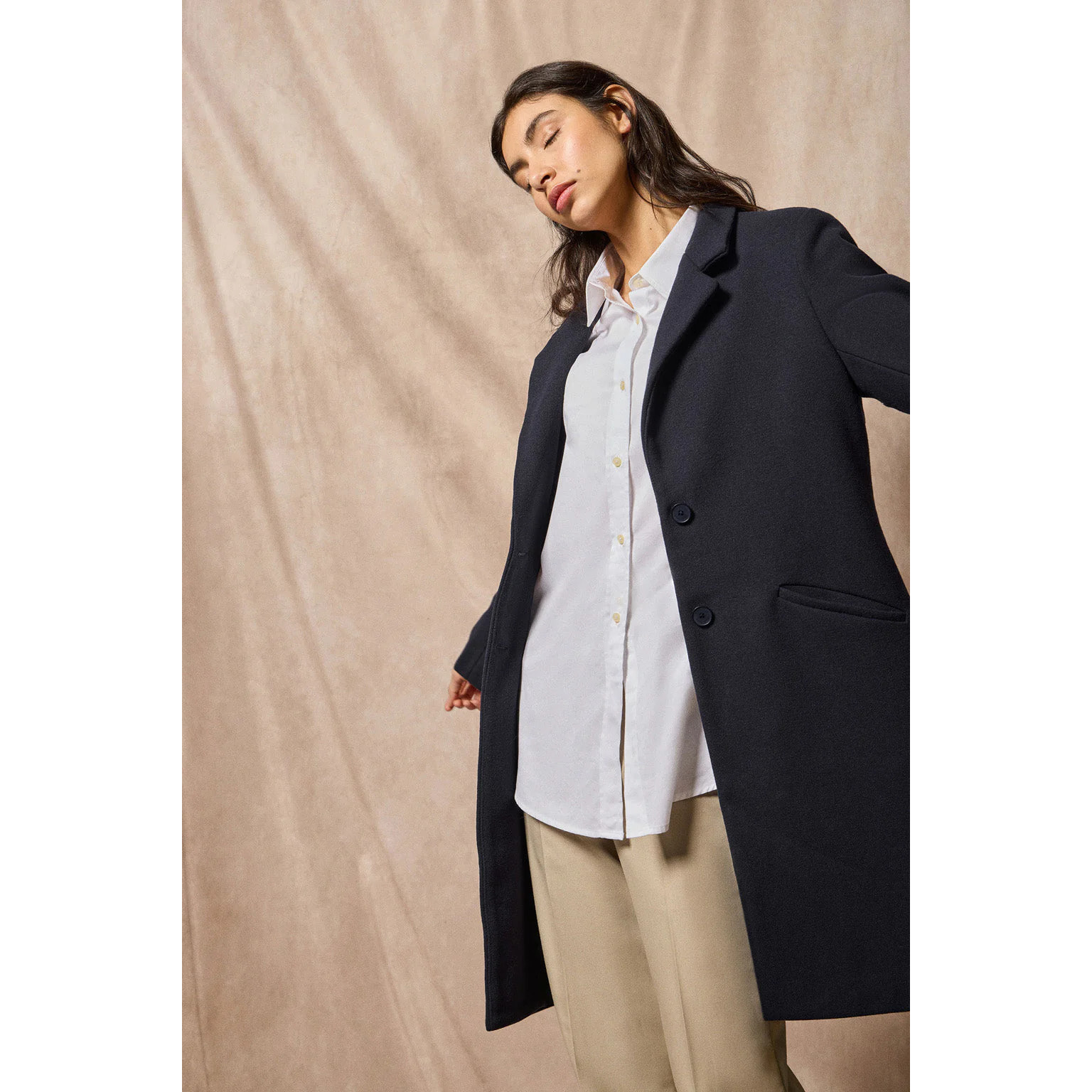 Cappotto Kate abbottonato blu marino con particolari Polo Club
