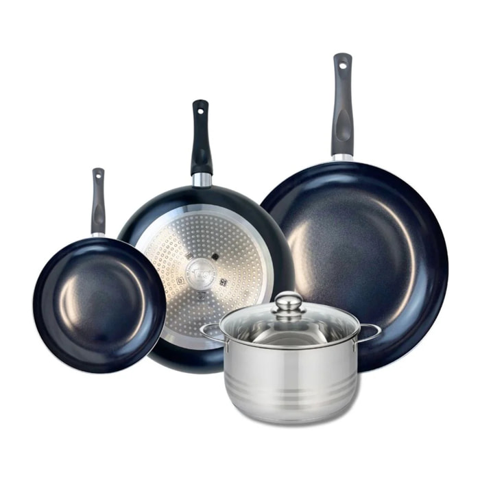 Ensemble de 3 Poêles de cuisson 20, 28 et 32 cm et 1 faitout 20 cm Elo Prima Brillant