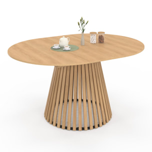 Tables repas Camélia plateau rond extensible 110-150cm et pieds lattes - Bois