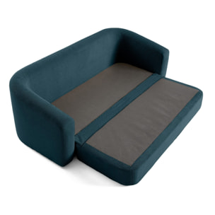 Nuvia - Canapé convertible déplimousse 3 places en velours texturé - Bleu Ardoise