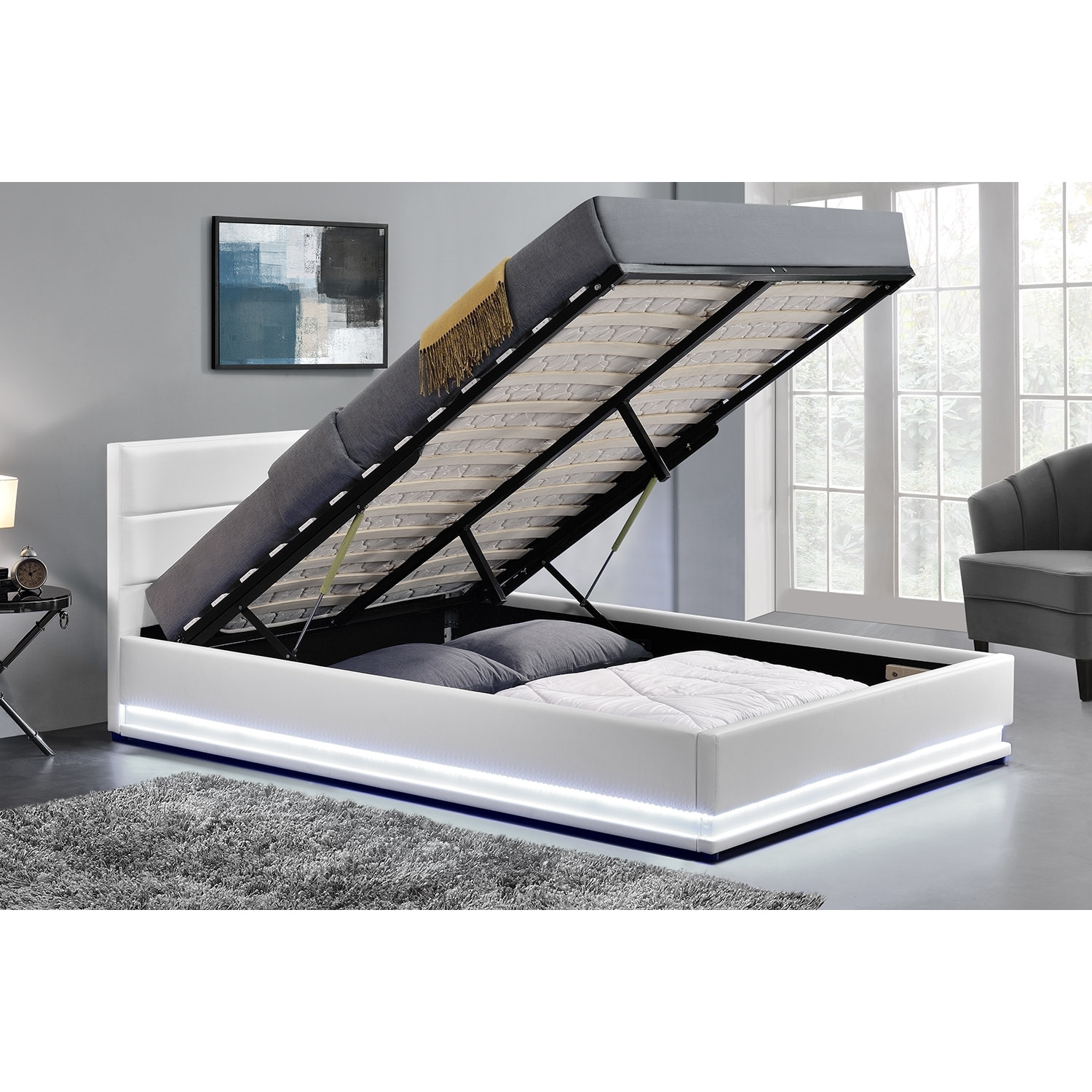 Lit coffre avec led 140 x 190 cm blanc ALICANTE