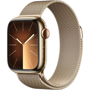 Montre connectée APPLE WATCH Serie 9 Cellular 41mm Acier/Or Milanais Loop