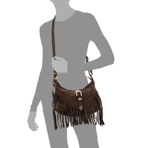 Barlassina borsa a tracolla Donna. Pelle scamosciata autentica, con frange.