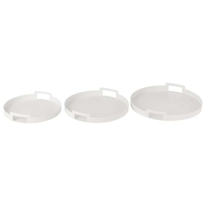 J-Line plateau Rond - métal/polyrésin - blanc - set de 3