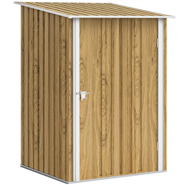 Cobertizo de Jardín Exterior, 0,92 m², 100x103x160 cm, Caseta de Jardín Exterior Metálica con 1 Puerta y Cerradura, para Almacenamiento de Herramientas, para Patio, Terraza, Marrón Claro