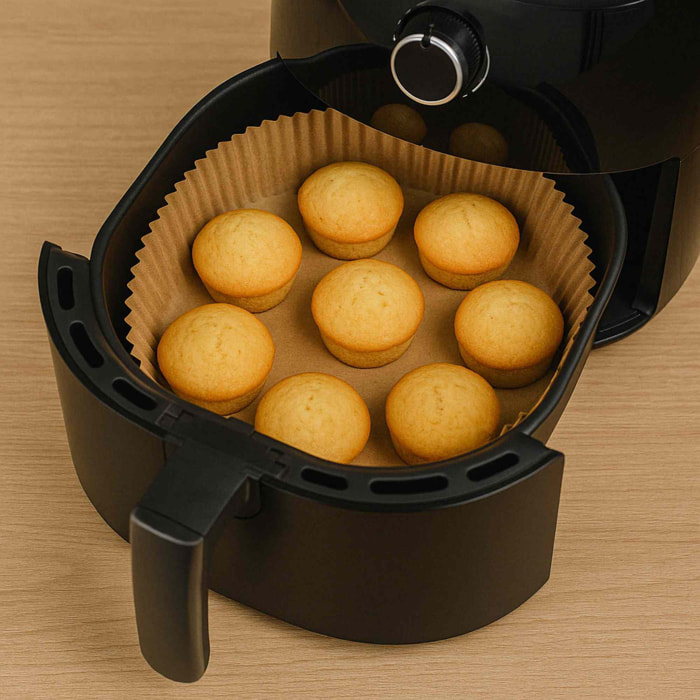 Juego de 50 papel para hornear airfryer con aceite de silicona - diámetro 20x4,5cm - peso 114g