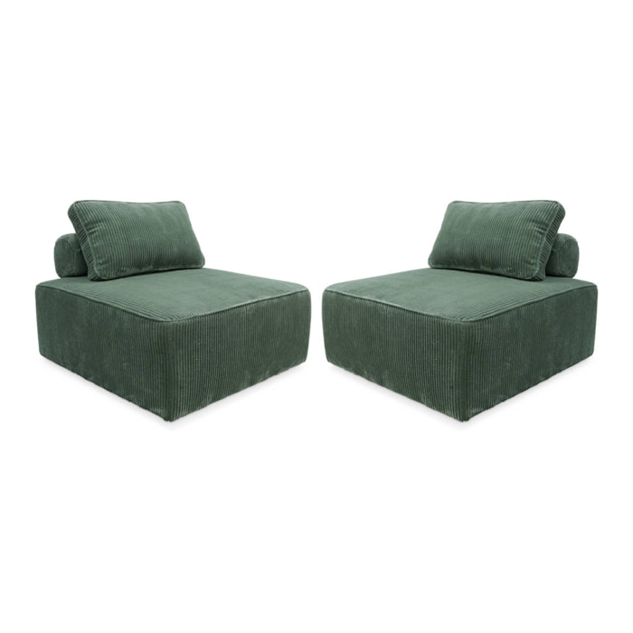 Lot de 2 chauffeuses  pour canapé modulable velours côtelé vert avec un coussin