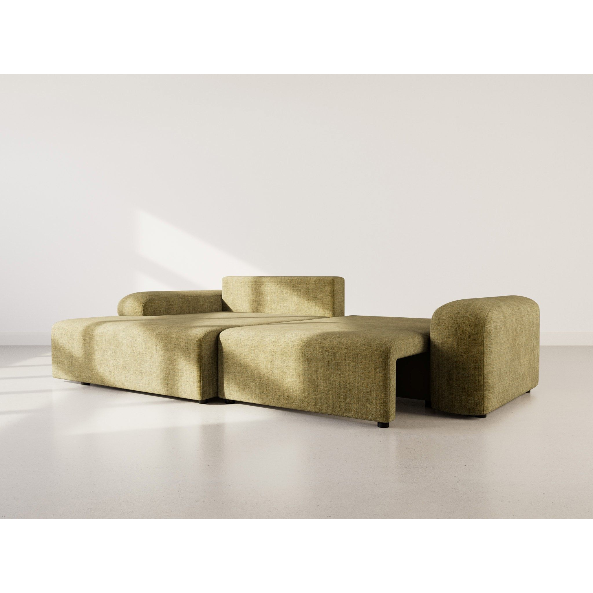 Rebecca - canapé d'angle gauche 4 places convertible avec coffre en velours texturé - Vert Olive