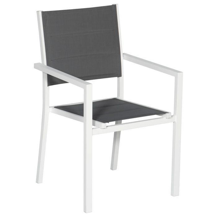Lot de 6 chaises rembourrées en aluminium blanc - textilène gris