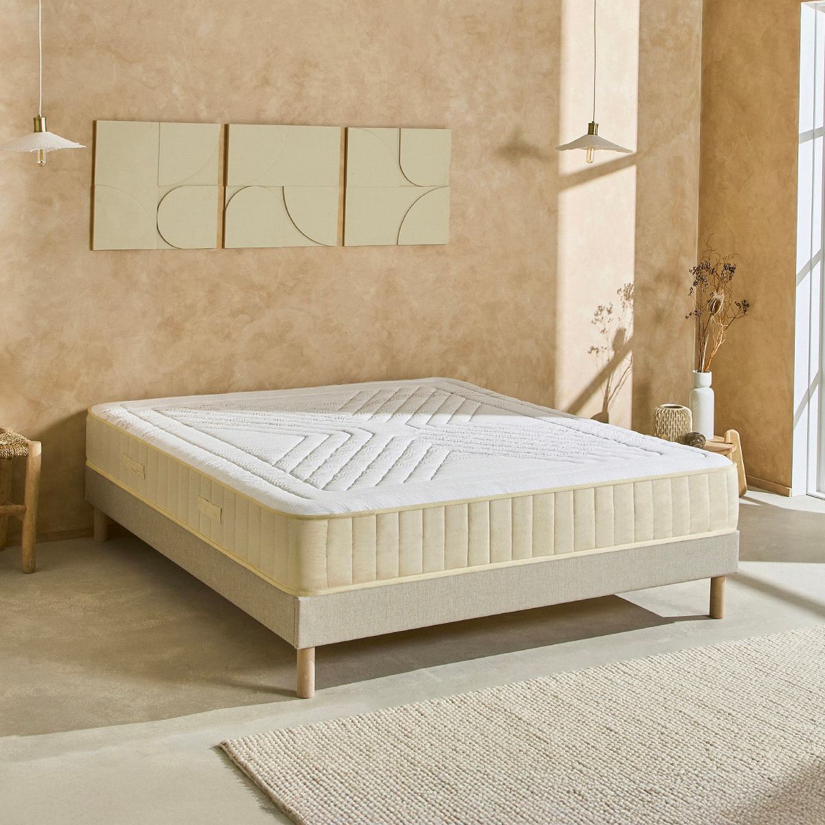 Ensemble Matelas Symphonie 2.0 & Sommier Lino, 24 cm, Mémoire de Forme Biogreen, Technologie Tri-Lattes, Soutien Ferme