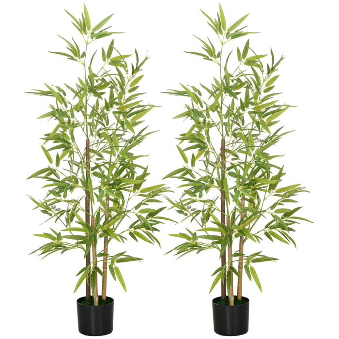 2 Plantas Artificiales con Maceta Plantas Sintéticas de Bambú con 498 Hojas para Decoración en Salón Oficina Casa Ø15x120 cm Verde